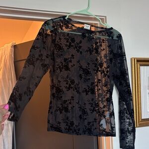 Abercrombie & Fitch Black Sheer Floral Lace Top